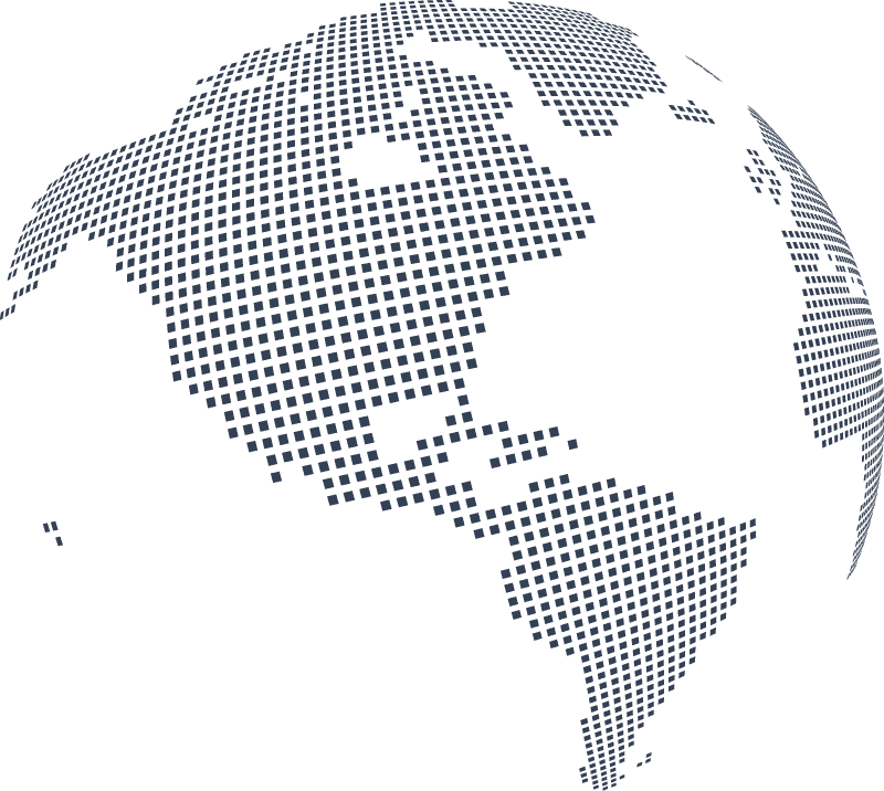 A dotted globe design depicting a stylized representation of Earth.