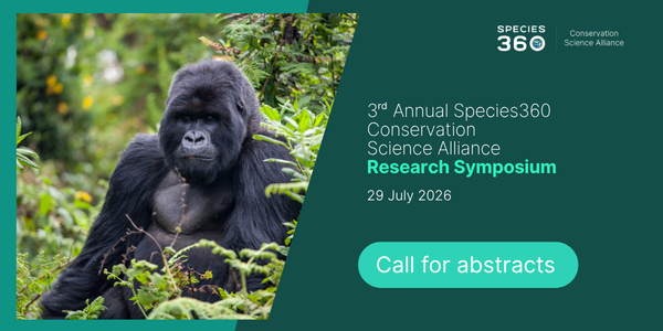 Graphic showing image of gorilla and details of the 3rd Annual Species360 Conservation Science Alliance Research Symposium